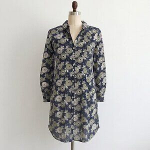 Westside Shirt Dress Button Up Floral Mini Blue Green 100% Cotton Nature Boho